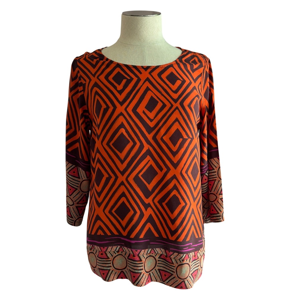 Carla Venturi Women Made in Italy Top M Abstract Geometric Print 3/4 Sleeve Boho